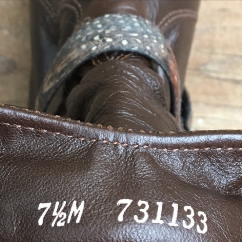 Rare ZODIAC Boots Vintage Moto Brown Leather Silver Gold Floral Feather Size 7.5 - Picture 9 of 11